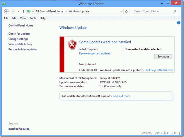 Cómo solucionar el código de error de actualización de Windows 0x80070003 o 0x80070002 en Windows 8, 7 o vista